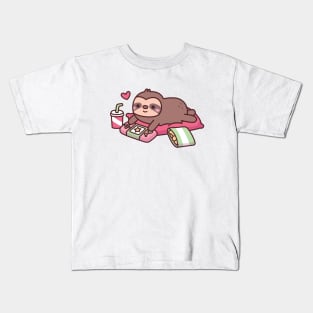 Cute Sloth Playing Video Games Kids T-Shirt